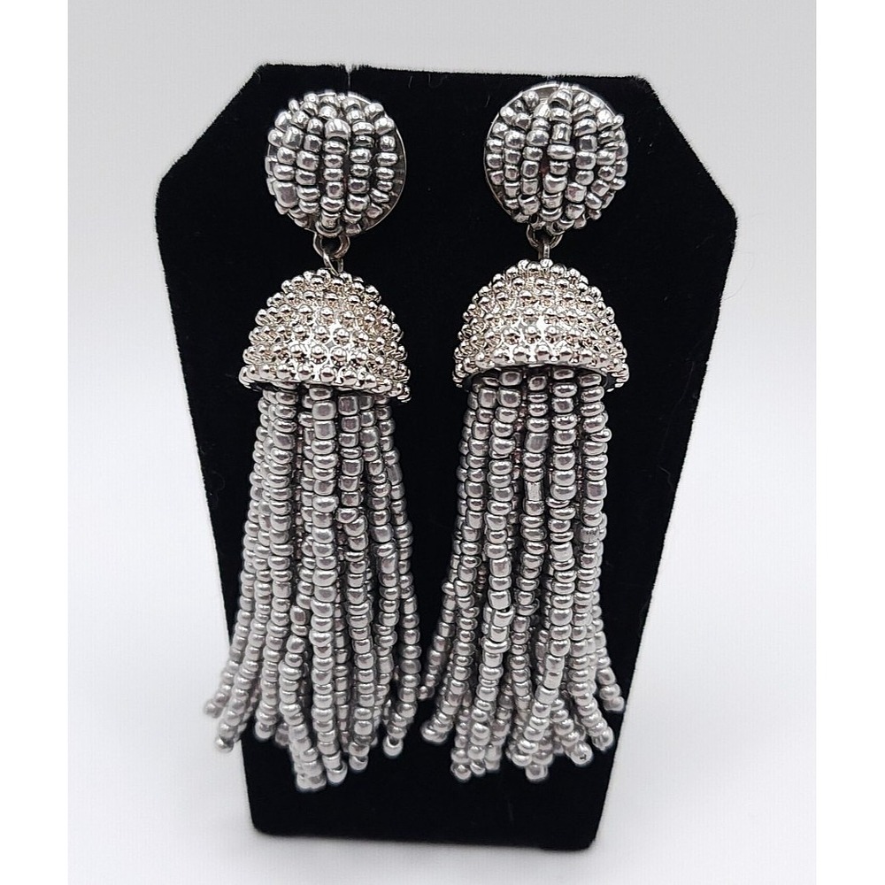 Sugarfix by BaubleBar Silver Beaded Tassel Earrings Women's 3 in Statement Style